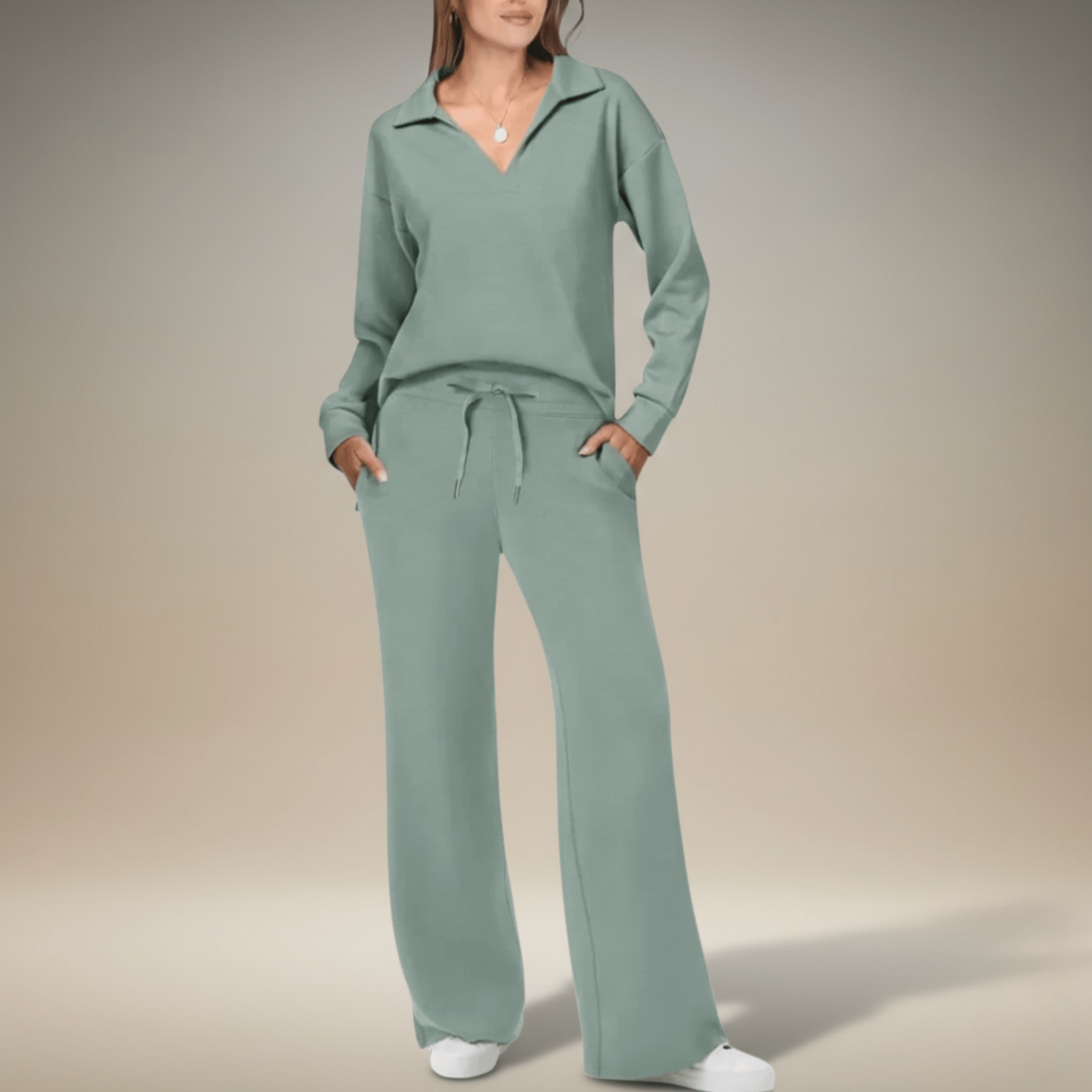 Samantha | Elegant V-Neck Women's Two Piece Set with Loose Pants