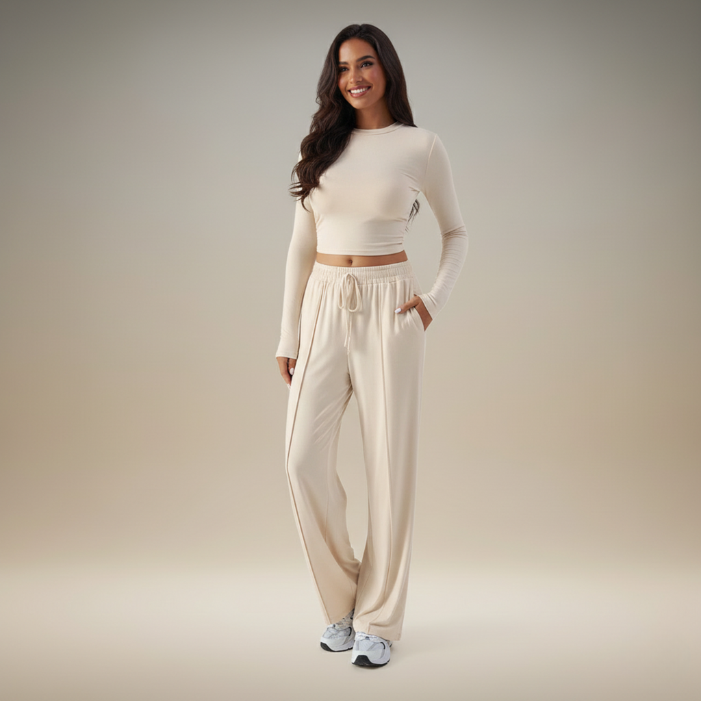Casual Chic | Women's Two Piece Set with Wide Top & Elastic Pants | Comfortable Co Ord Sets for Everyday Wear