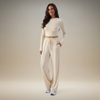 Casual Chic | Women's Two Piece Set with Wide Top & Elastic Pants | Comfortable Co Ord Sets for Everyday Wear