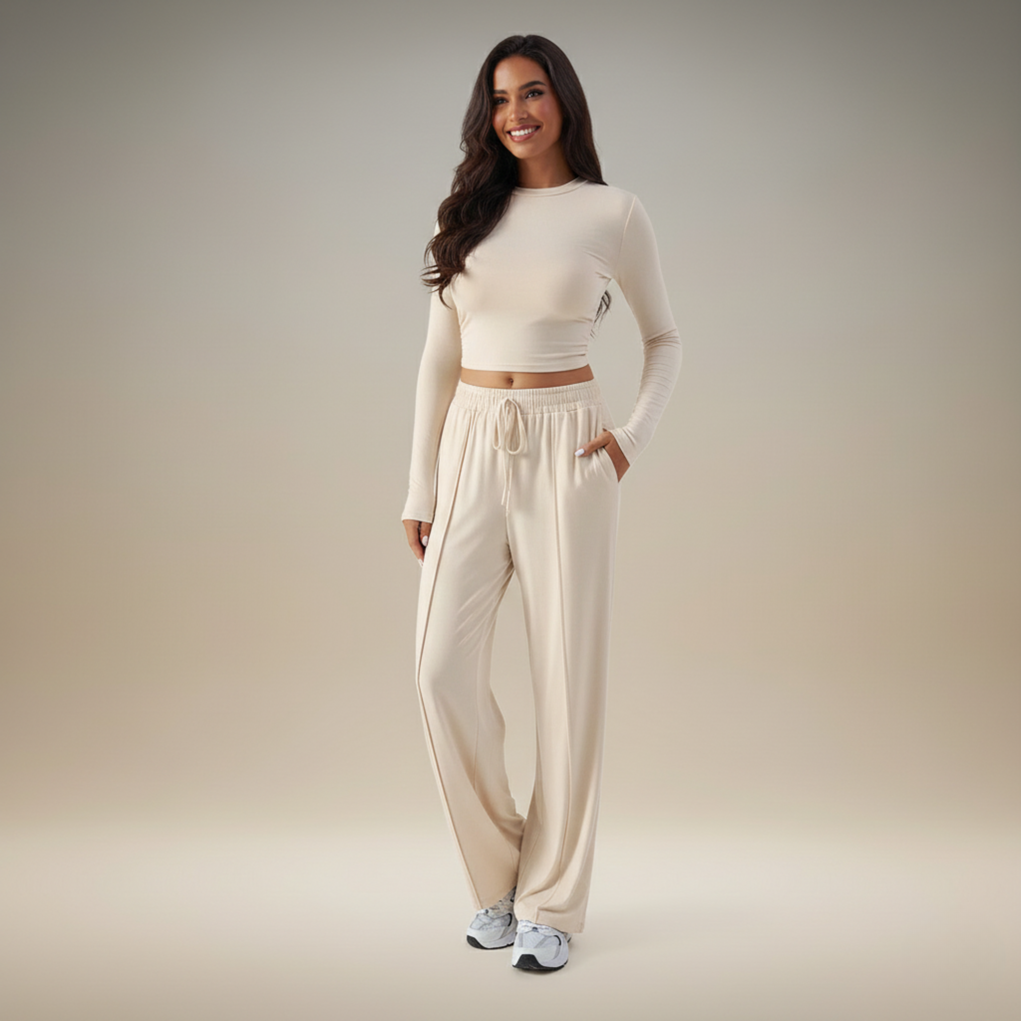 Casual Chic | Women's Two Piece Set with Wide Top & Elastic Pants | Comfortable Co Ord Sets for Everyday Wear
