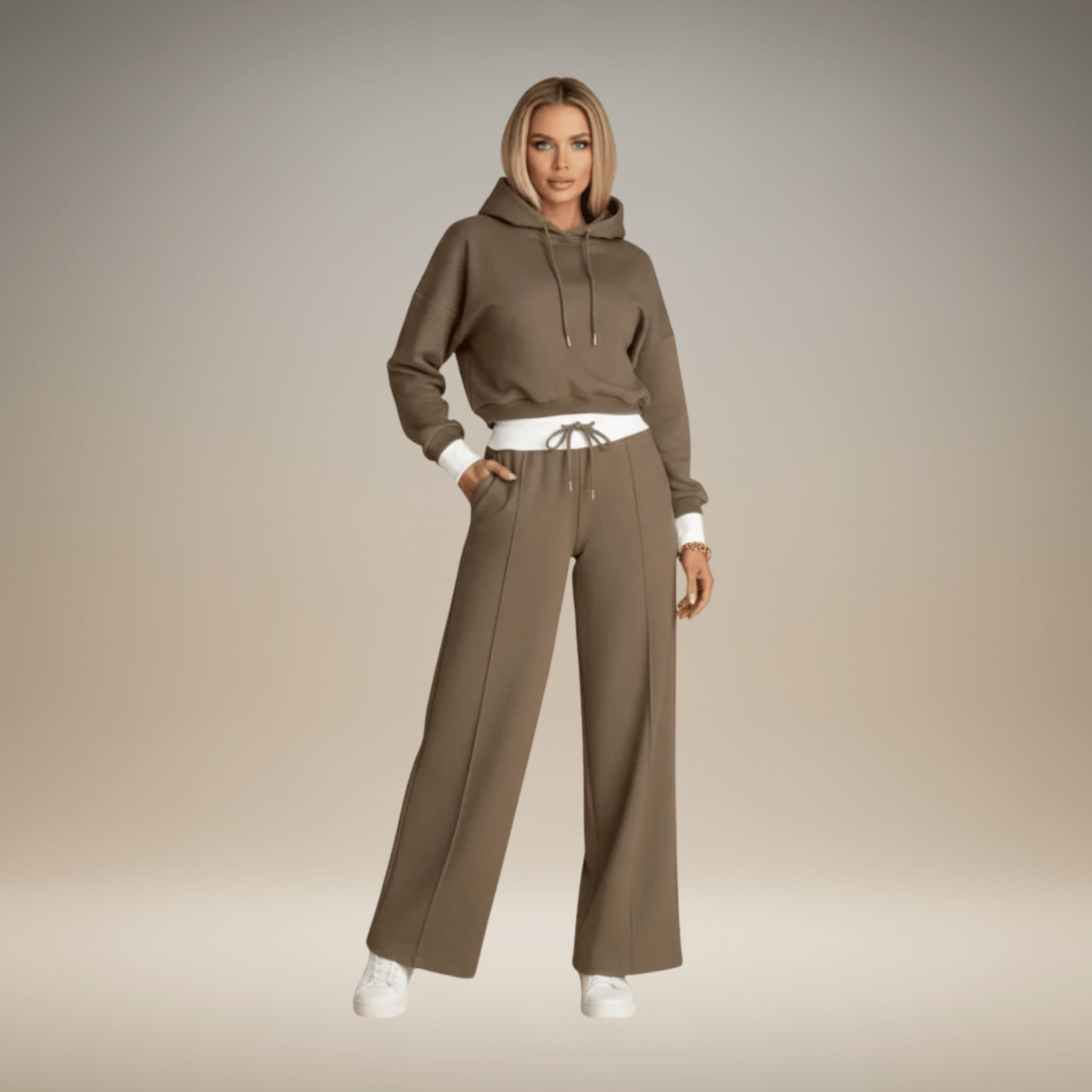 Megan | Trendy Cropped Women's Tracksuit Set with Wide-Leg Pants