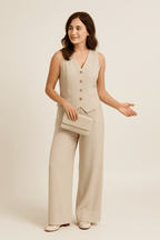 Ava | Stylish Linen Women's Suit & Wide-Leg Trousers Set 0