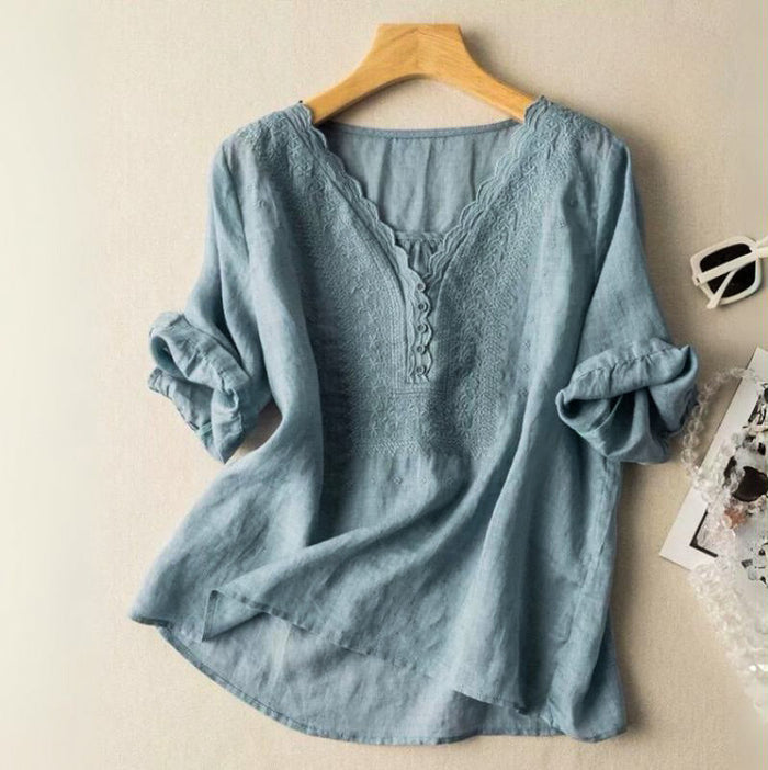Blouse Women | Embroidered V-Neck & Relaxed Everyday Fit