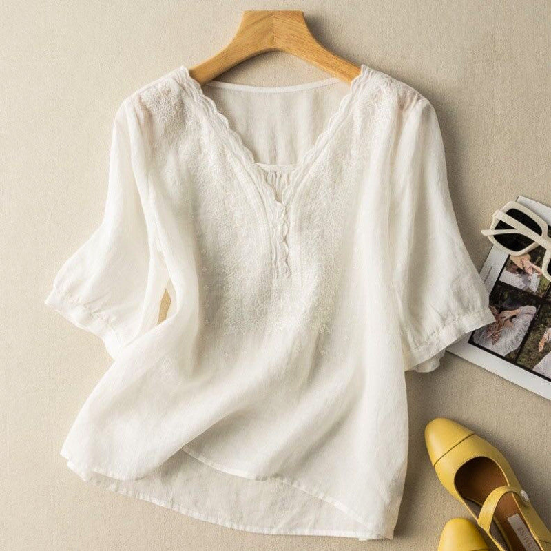 Blouse Women | Embroidered V-Neck & Relaxed Everyday Fit