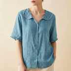 Blouse Women | Peter Pan Collar & Ruffle Sleeve Button-Front