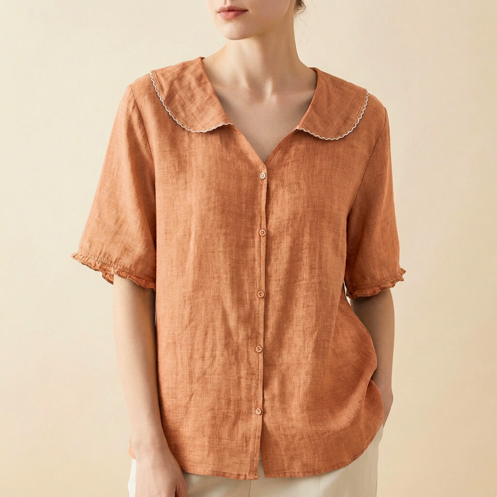 Blouse Women | Peter Pan Collar & Ruffle Sleeve Button-Front