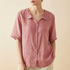 Blouse Women | Peter Pan Collar & Ruffle Sleeve Button-Front