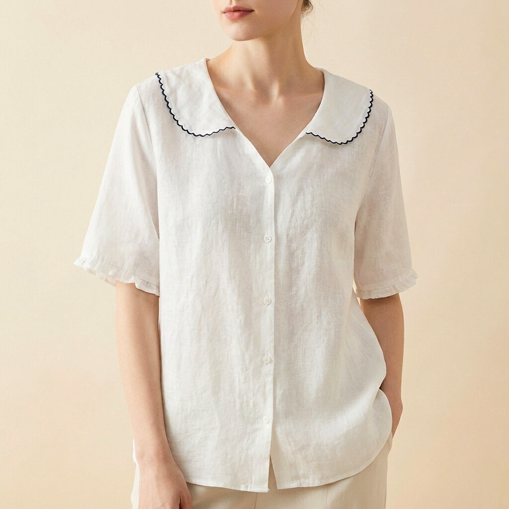 Blouse Women | Peter Pan Collar & Ruffle Sleeve Button-Front