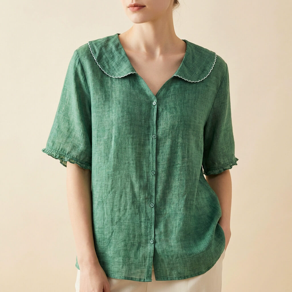 Blouse Women | Peter Pan Collar & Ruffle Sleeve Button-Front