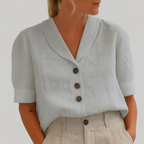 Blouse Women | V-Neck Button-Front & Smart Casual Short Sleeve