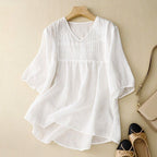 Blouse Women | V-Neck Pintuck & Smocked Waist Relaxed Summer Style