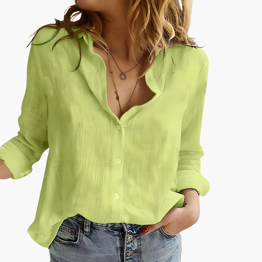 Blouse Women's | Button-Down Collar & Loose Long Sleeve