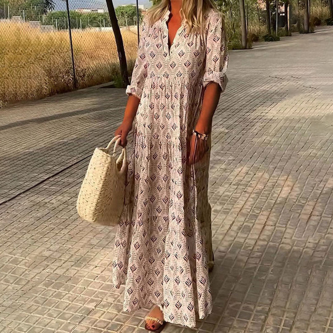 Boho Maxi Dress Women's | All-Over Print & Tiered Flowing Skirt
