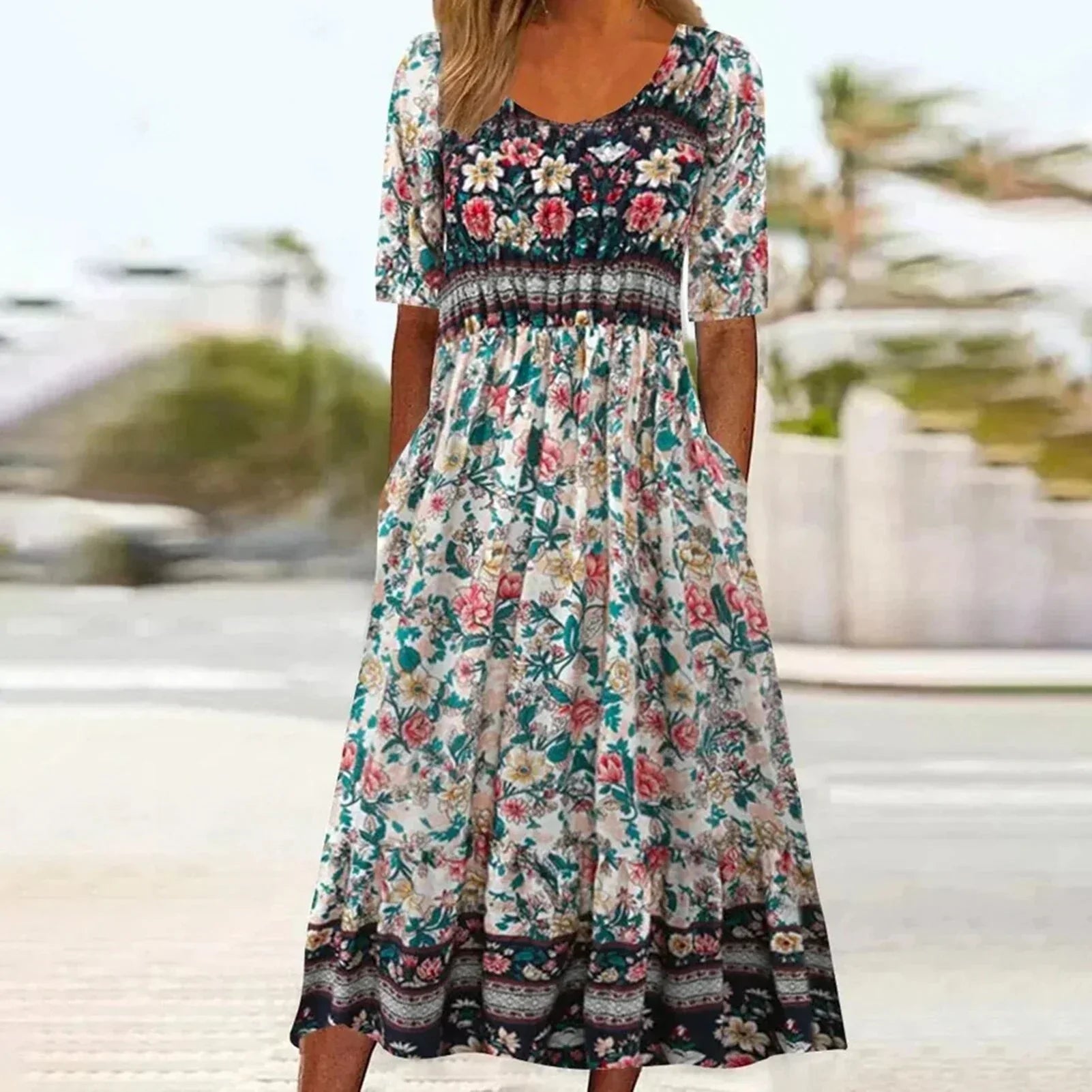 Boho Midi Dress Women's | Floral Print & All-Day Comfort