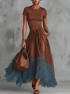 Brown & Blue Lace Tulle Skirt Set 2