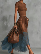 Brown & Blue Lace Tulle Skirt Set 4
