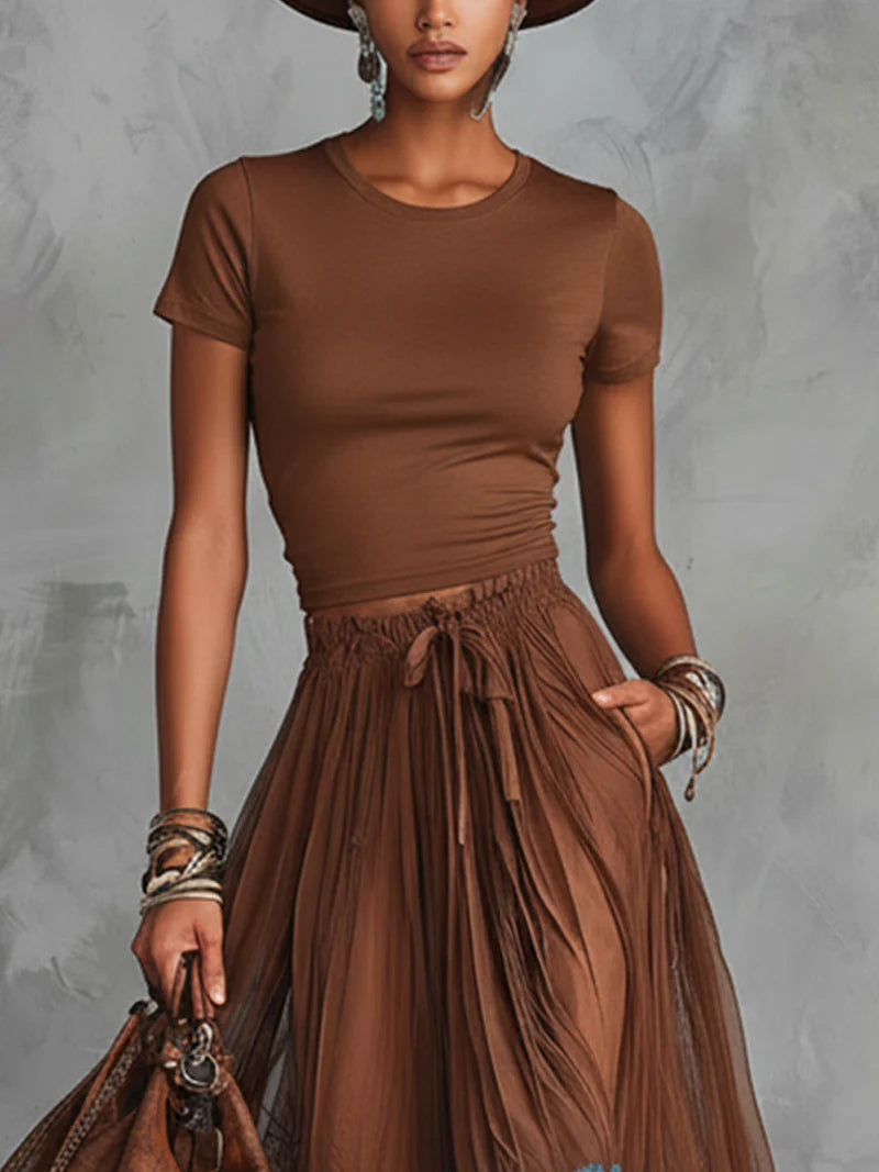 Brown & Blue Lace Tulle Skirt Set 5