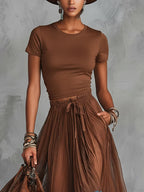 Brown & Blue Lace Tulle Skirt Set 5
