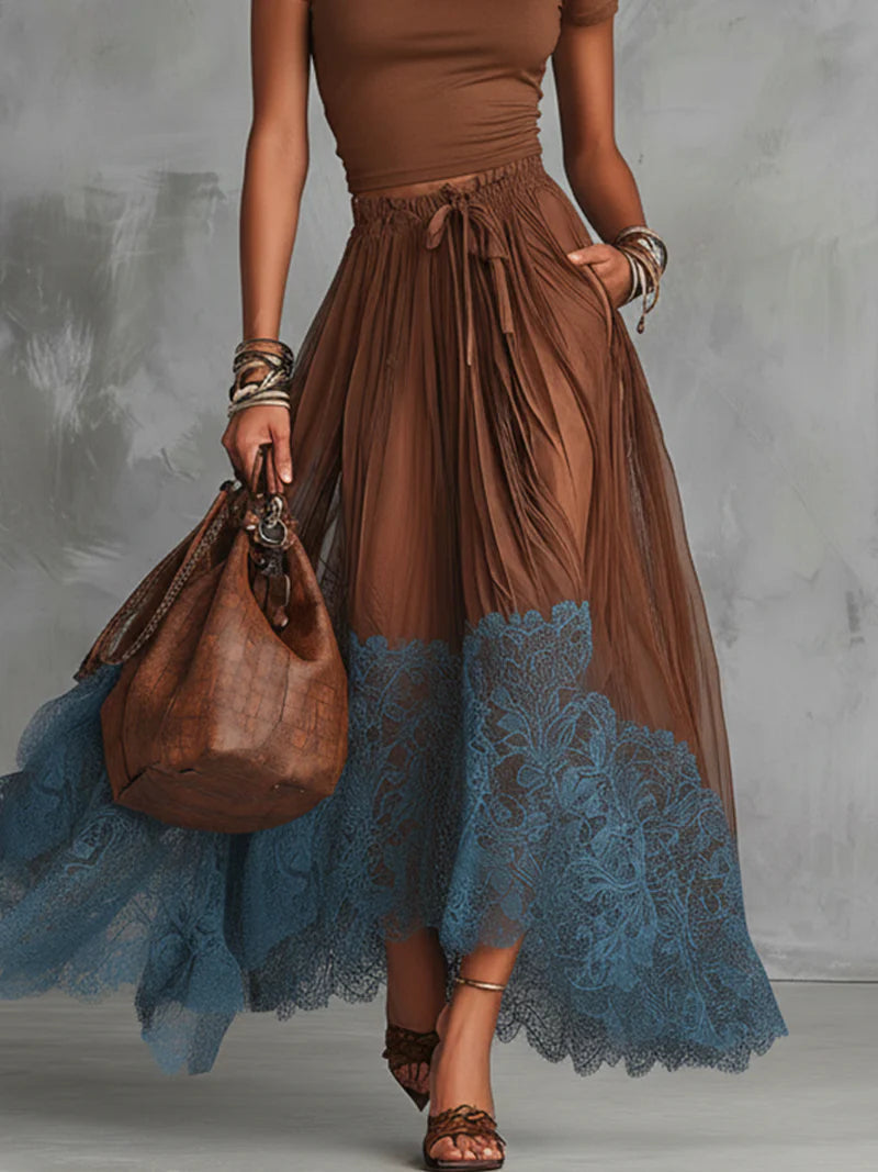 Brown & Blue Lace Tulle Skirt Set 6