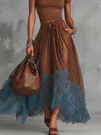 Brown & Blue Lace Tulle Skirt Set 6
