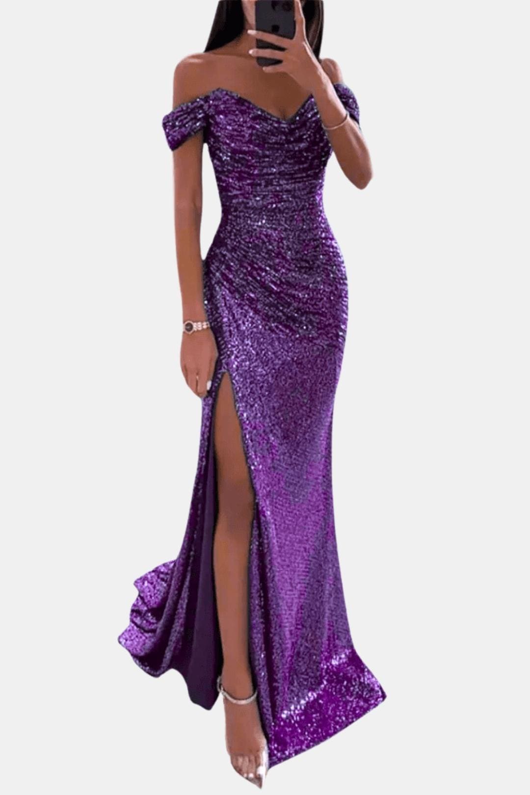 Sophia | Elegant Off-Shoulder Sequin Maxi Dress for Women 6