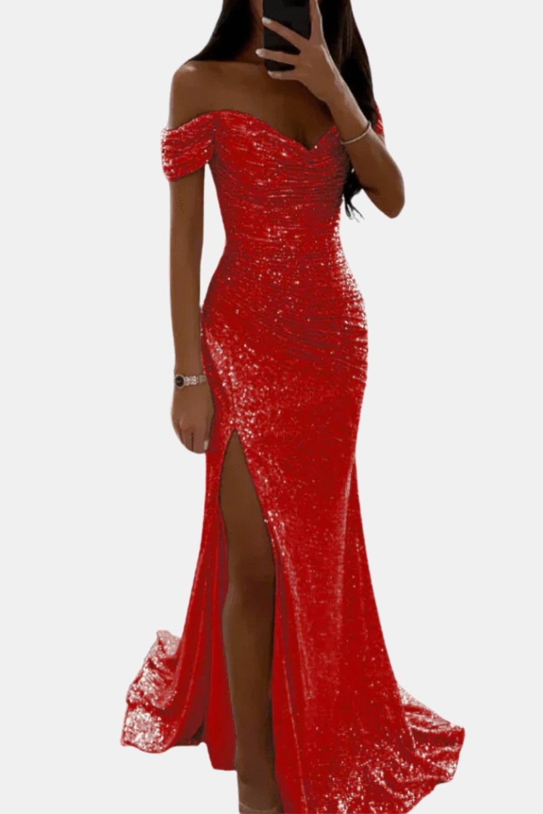 Sophia | Elegant Off-Shoulder Sequin Maxi Dress for Women 7