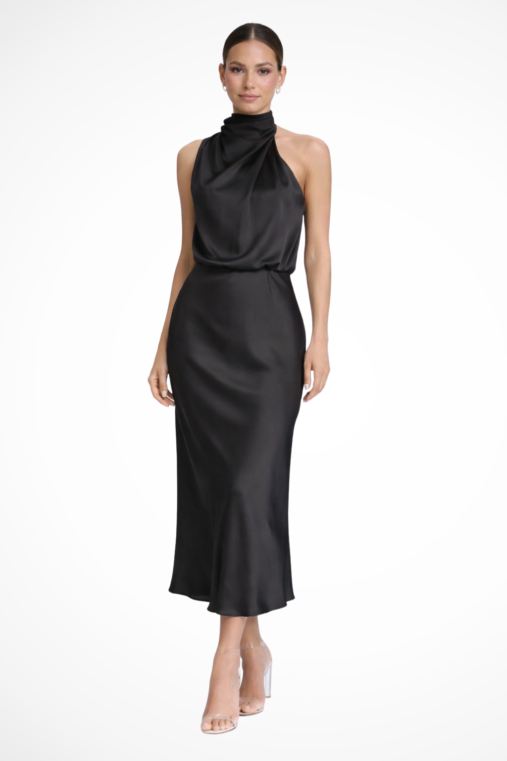 Ella | Elegant Satin Midi Dress for Wedding Guests