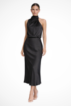 Ella | Elegant Satin Midi Dress for Wedding Guests