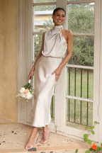 Ella | Elegant Satin Midi Dress for Wedding Guests