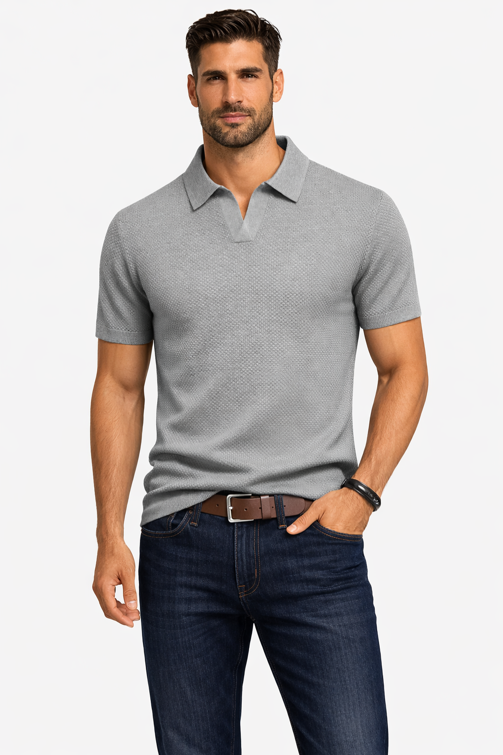 Ethan | Textured Casual Short Sleeve Mens Polo Shirt