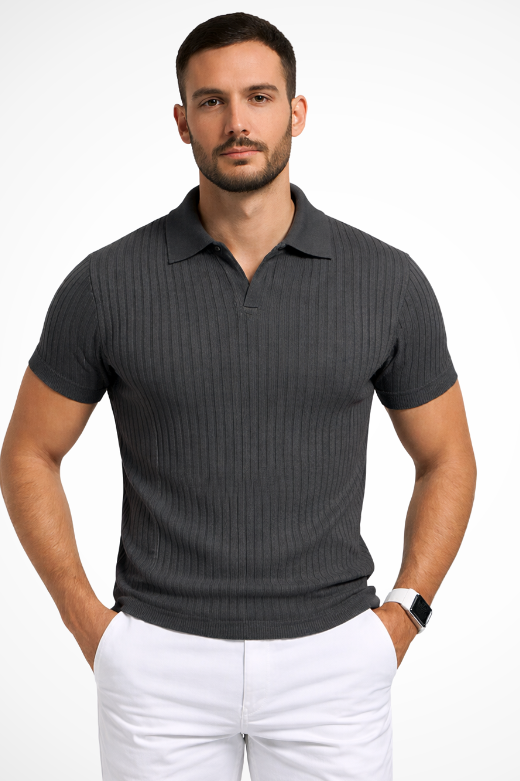 Ethan | Stylish Ribbed Muscle Fit Mens Polo Shirt 0