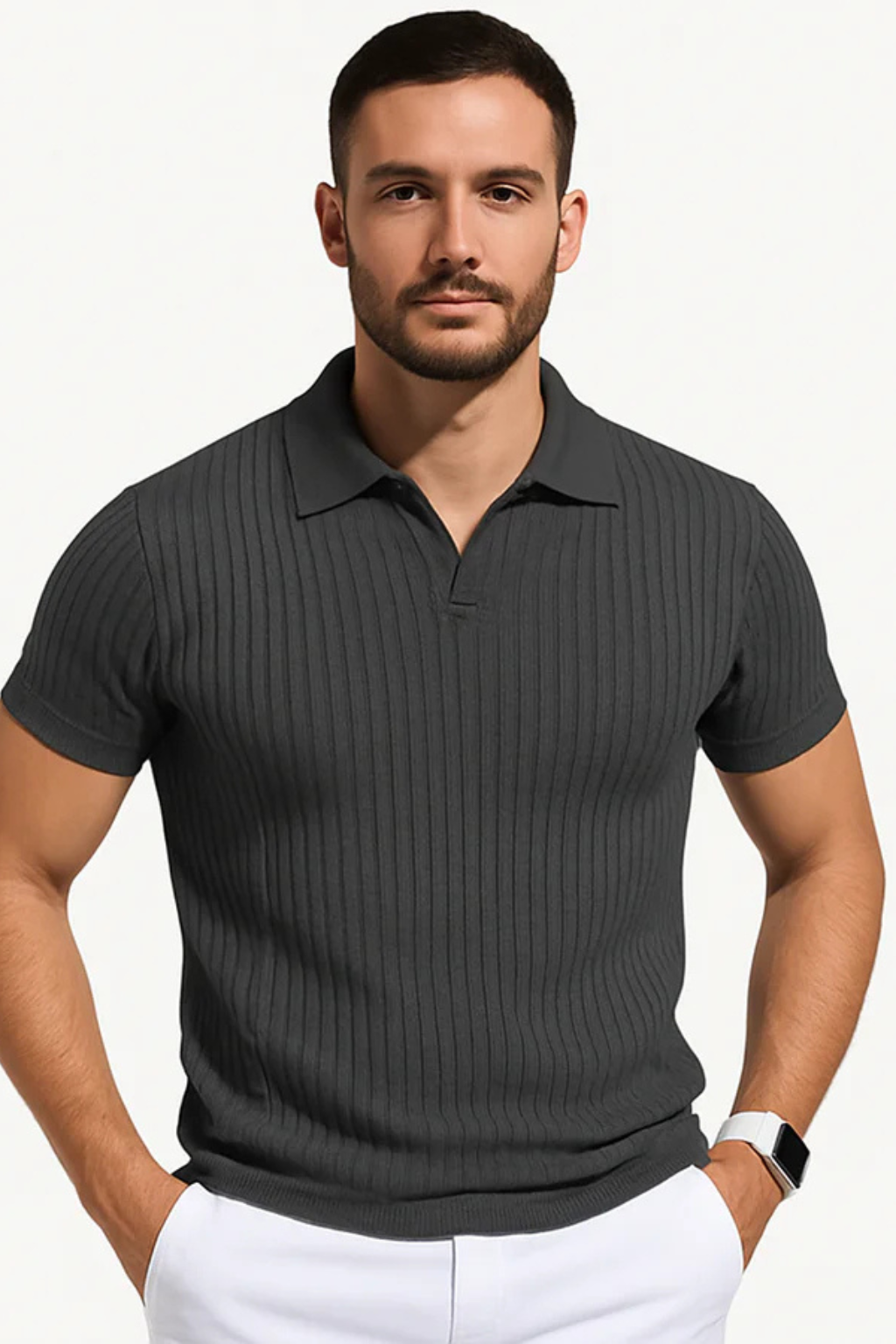 Ethan | Stylish Ribbed Muscle Fit Mens Polo Shirt 1