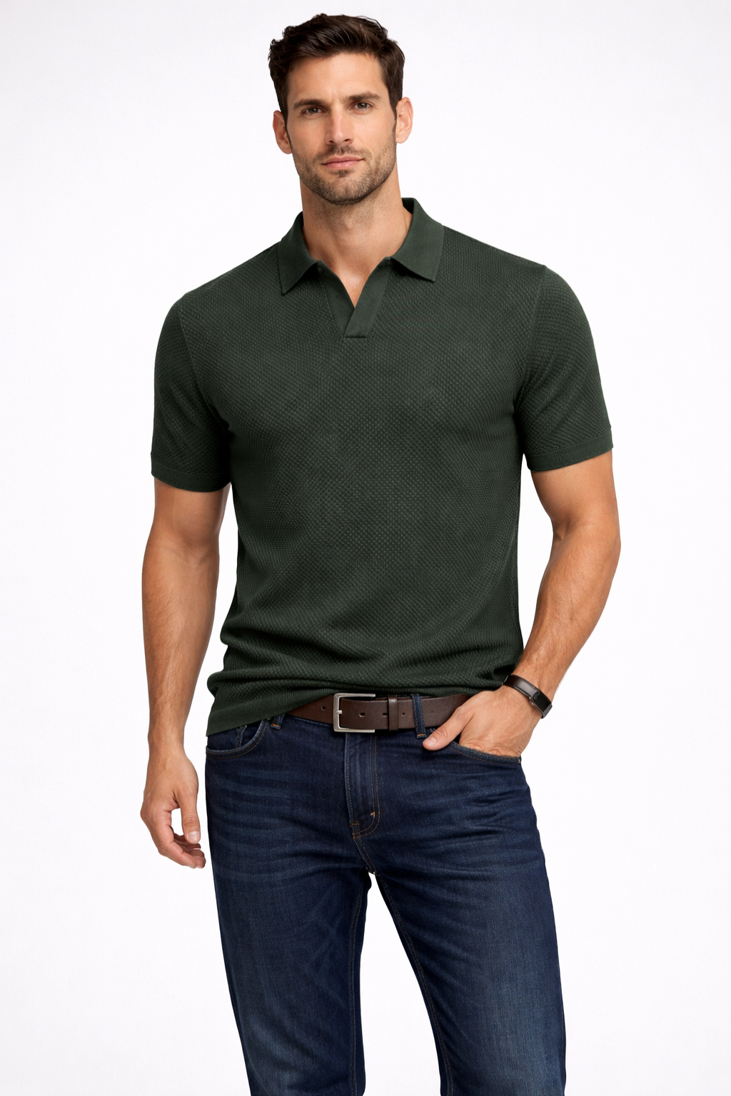 Ethan | Textured Casual Short Sleeve Mens Polo Shirt 0
