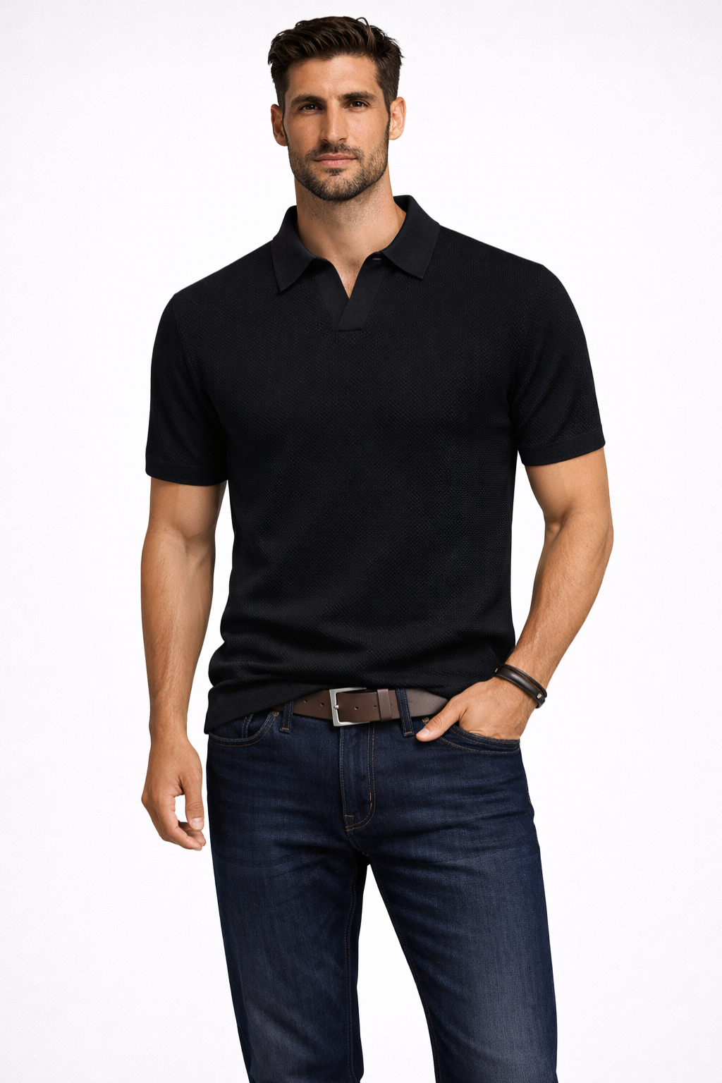 Ethan | Textured Casual Short Sleeve Mens Polo Shirt 12