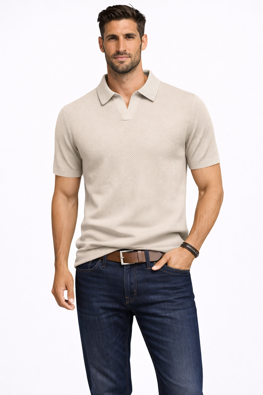 Ethan | Textured Casual Short Sleeve Mens Polo Shirt 14