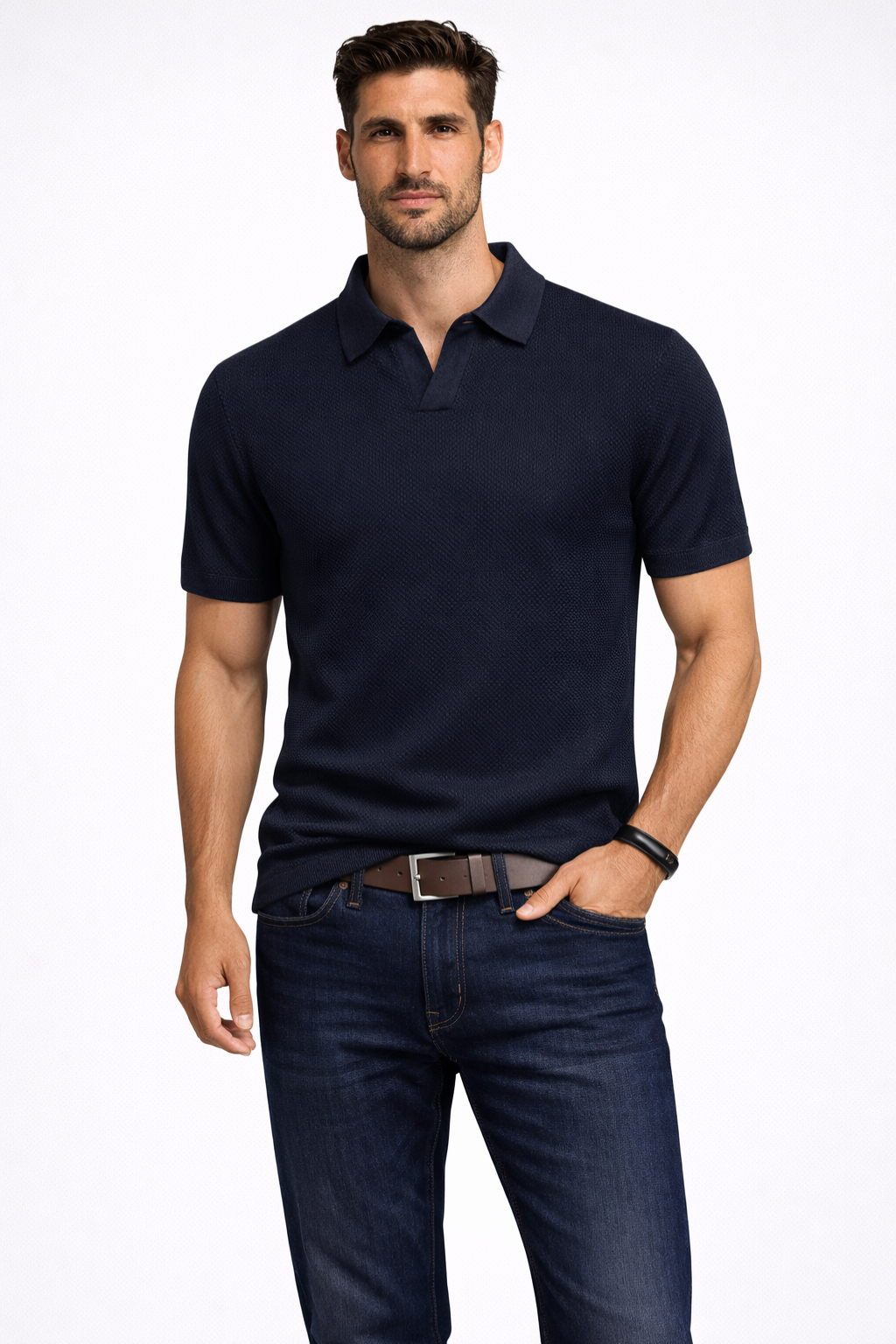 Ethan | Textured Casual Short Sleeve Mens Polo Shirt 2