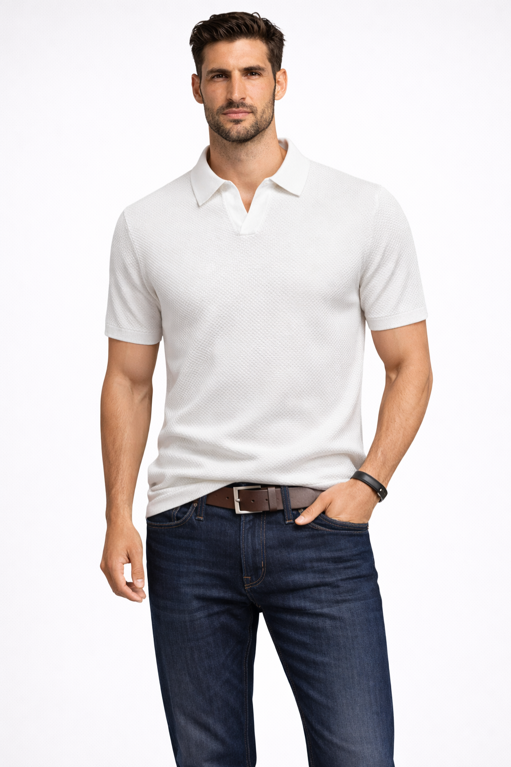 Ethan | Textured Casual Short Sleeve Mens Polo Shirt 4