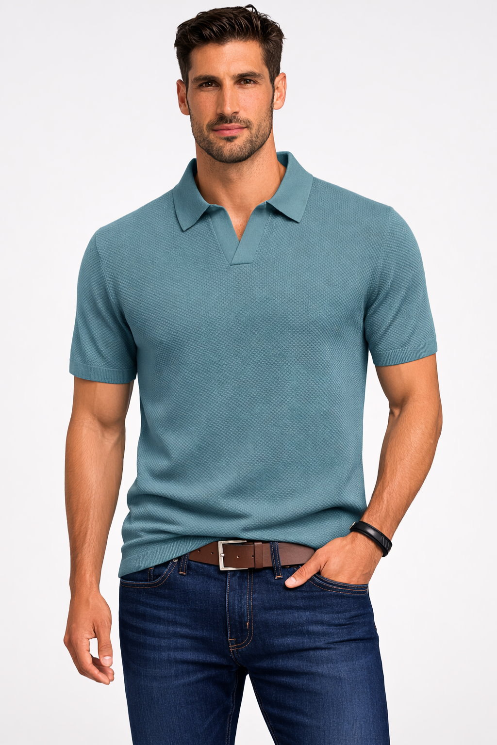 Ethan | Textured Casual Short Sleeve Mens Polo Shirt 6