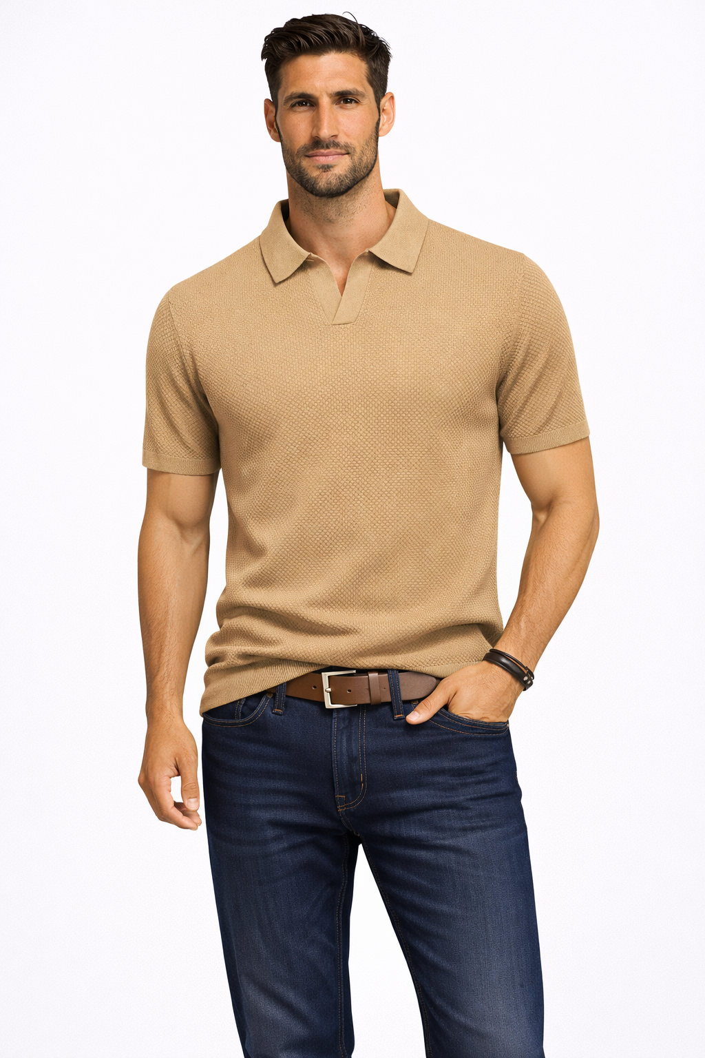 Ethan | Textured Casual Short Sleeve Mens Polo Shirt 9