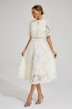 Freya - Embroidered Midi Dress with High Neck 1