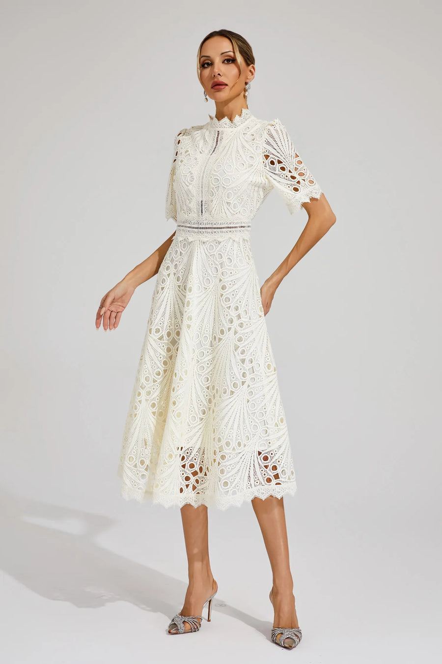 Freya - Embroidered Midi Dress with High Neck 2