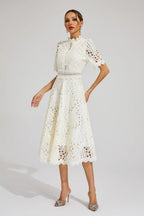 Freya - Embroidered Midi Dress with High Neck 2