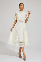 Freya - Embroidered Midi Dress with High Neck 3