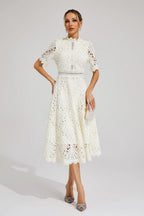 Freya - Embroidered Midi Dress with High Neck 5