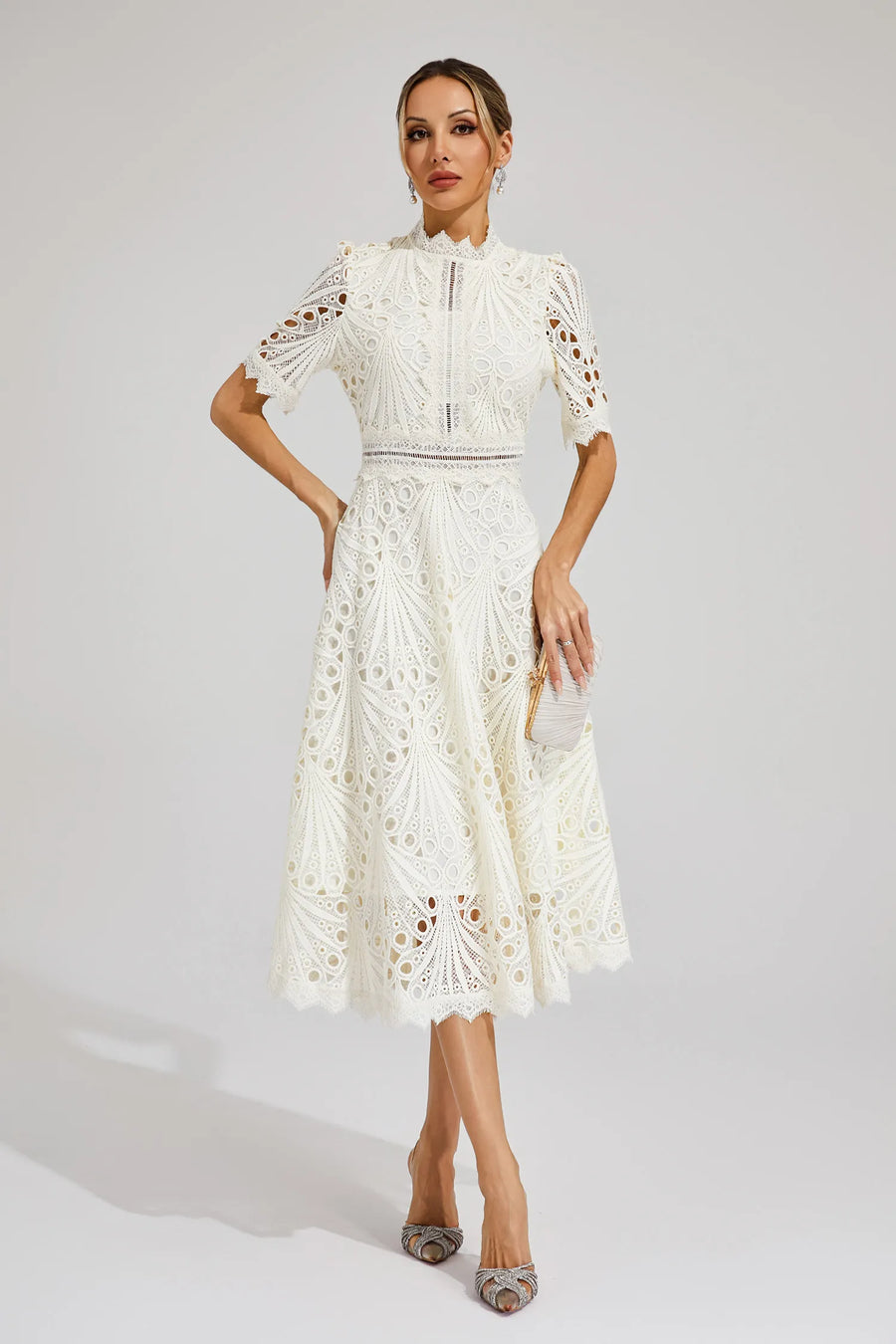Freya - Embroidered Midi Dress with High Neck 5