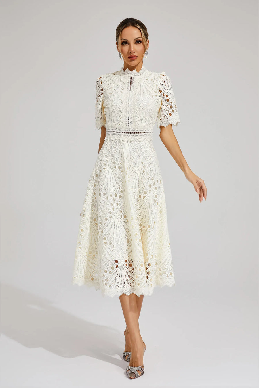 Freya - Embroidered Midi Dress with High Neck 6