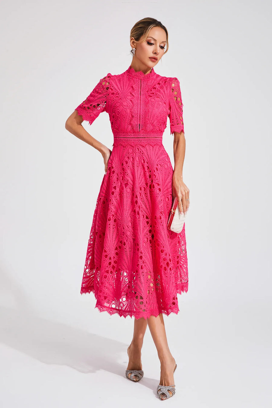 Freya - Embroidered Midi Dress with High Neck 8