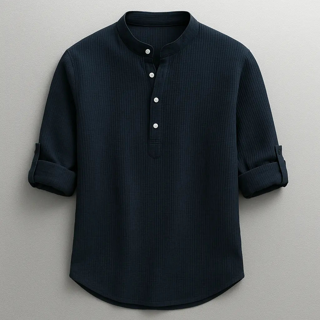 Men's Polo Shirt | Mandarin Collar & Roll-Up Sleeve