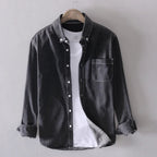 Men's Denim Polo | Long Sleeve & Button-Down Collar