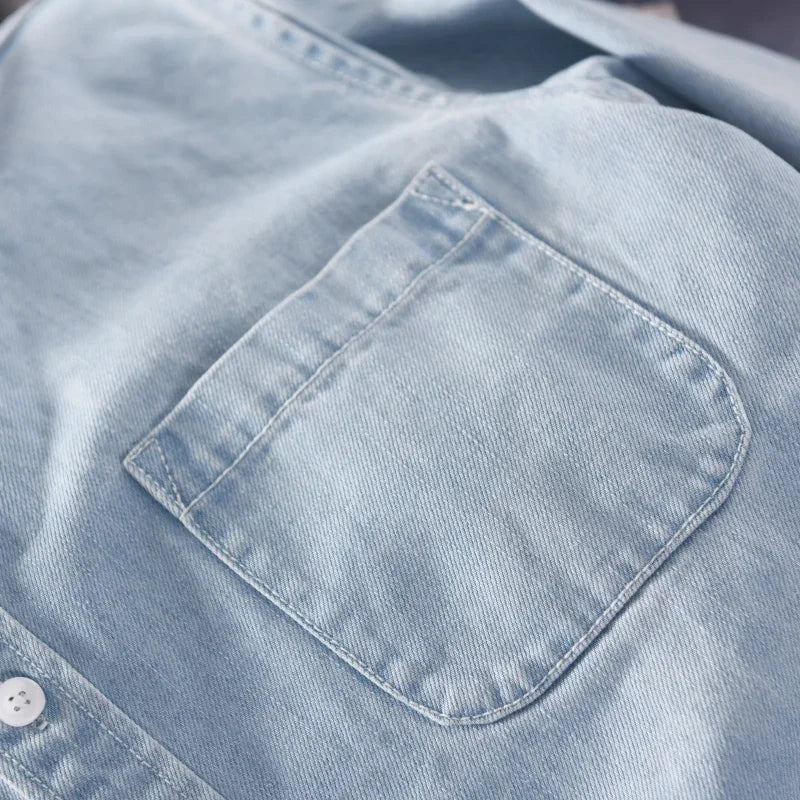 Men's Denim Polo | Long Sleeve & Button-Down Collar